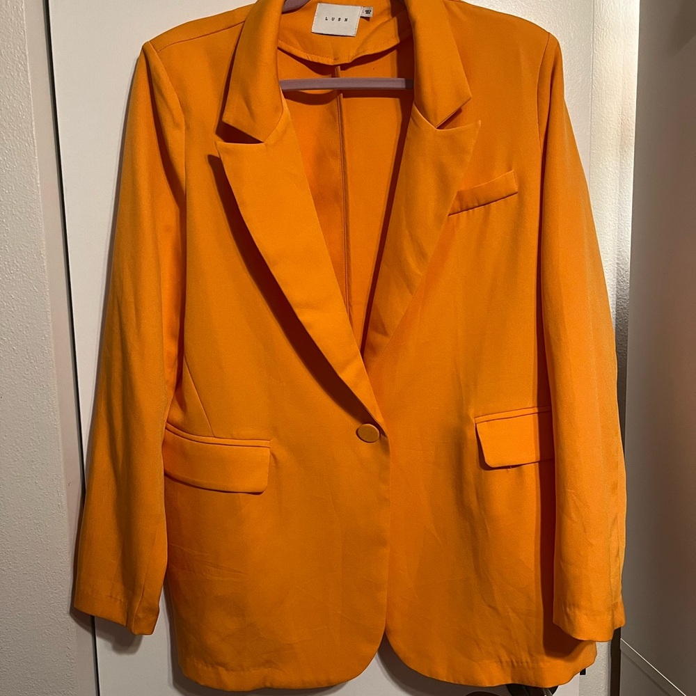 Lush Orange Oversized Blazer Single Button Boyfriend Jacket Size L